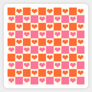 Checkerboard Hearts in Pink, Orange, and Cream Sticker